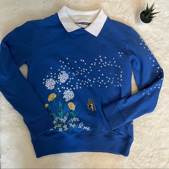 Kling Blue Flower Grandma Sweater with white collar - Picture 2 of 8